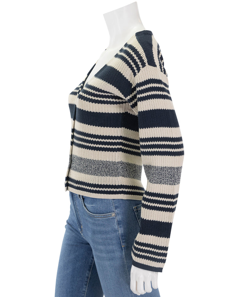 Side view of Rag & Bone's cyrus stripe cardigan in salute.