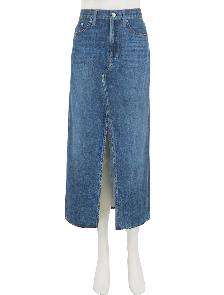 Front view of Rag & Bone's liquid miramar clara midi skirt in cameron.