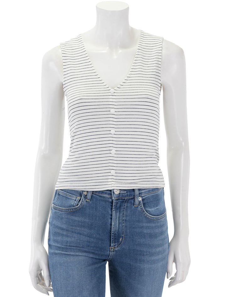 Front view of Rag & Bone's the knit stripe button up tank in ivorymulti.