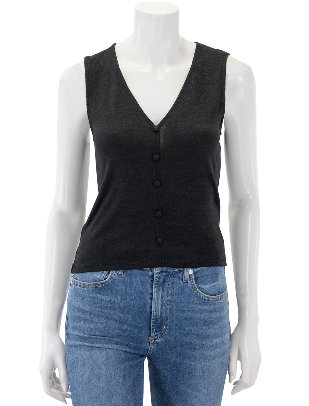 Front view of Rag & Bone's the knit button up tank in black.
