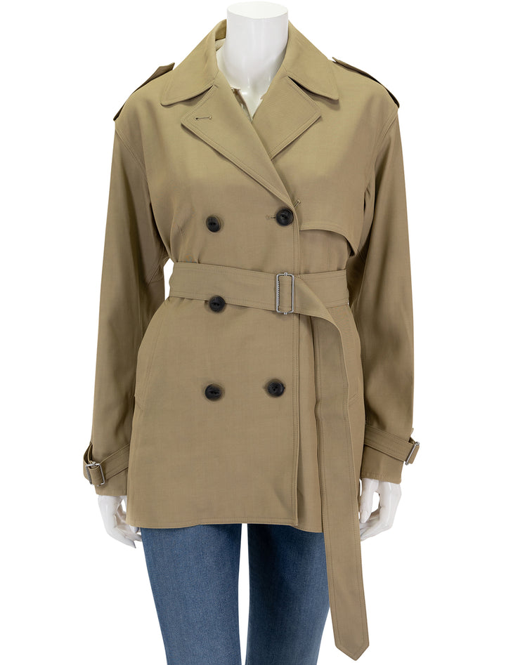 Front view of Rag & Bone's beverly cropped trench, buttoned.