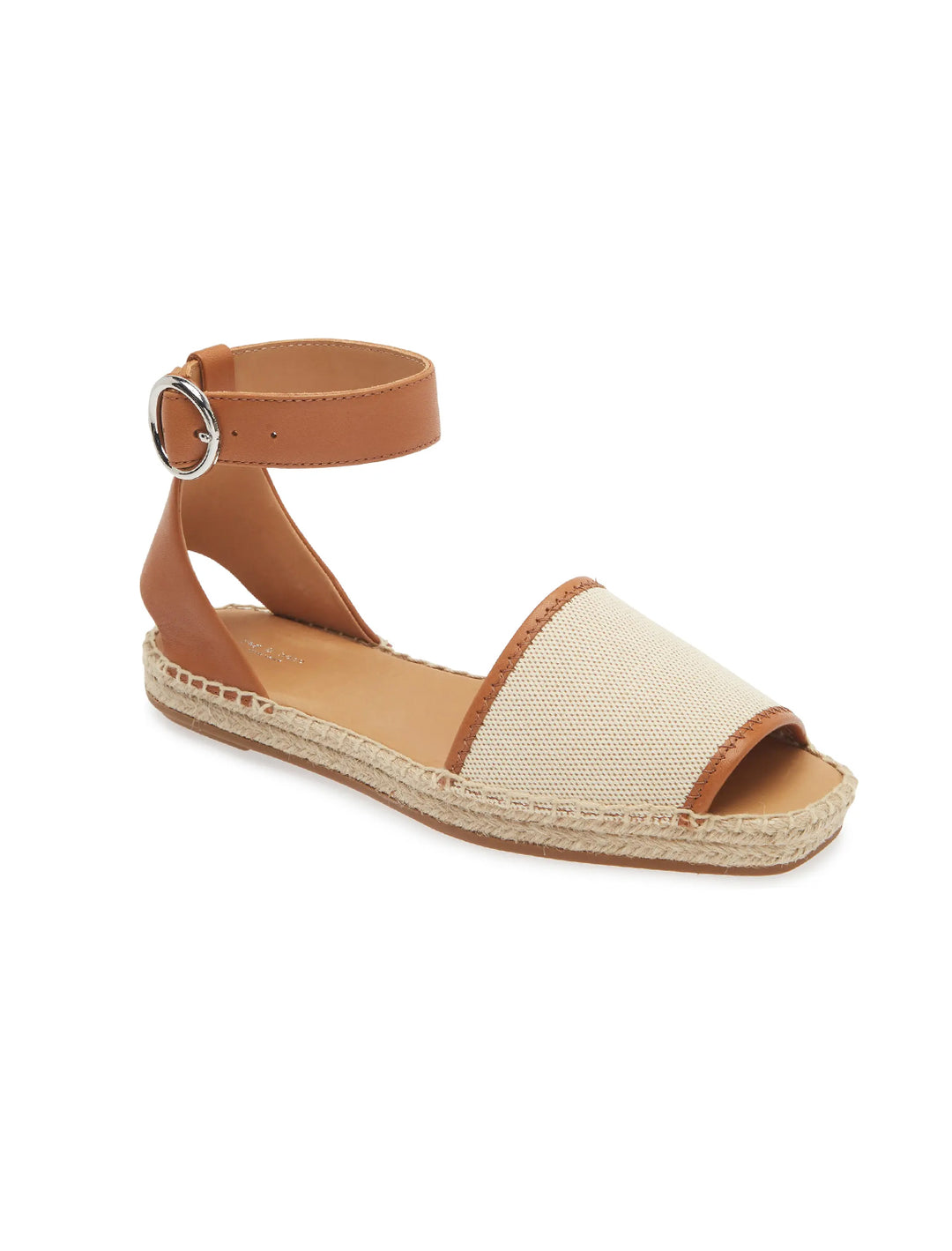 Front angle view of Rag & Bone's anteros peep toe espadrille in natural.