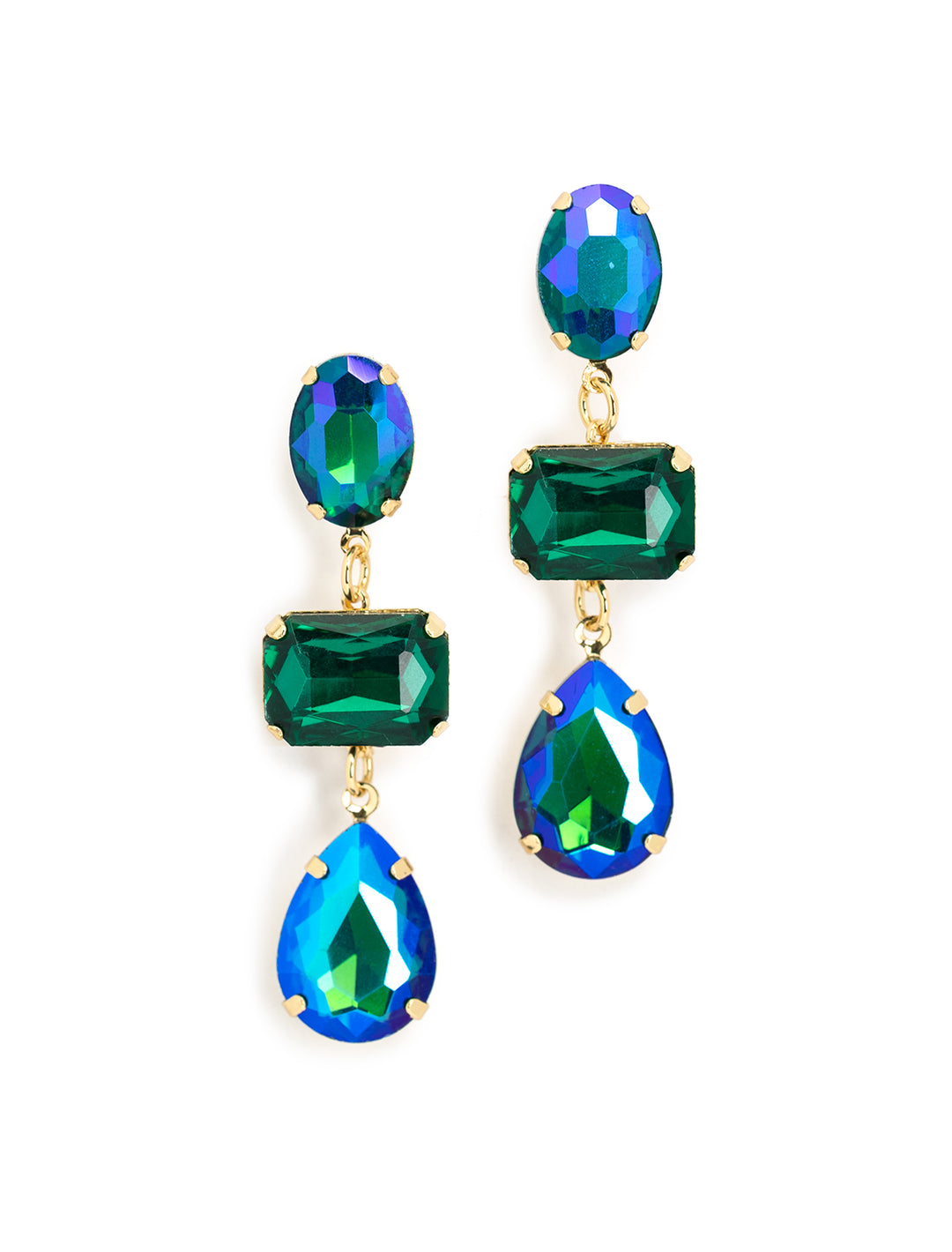 Front view of AV Max's Statement 3 Stone Earrings in Blue/Green.