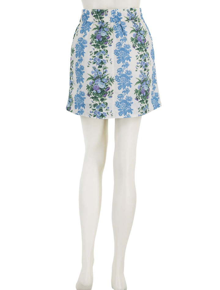 Back view of Clare V.'s theo skirt in blue floral stripe.