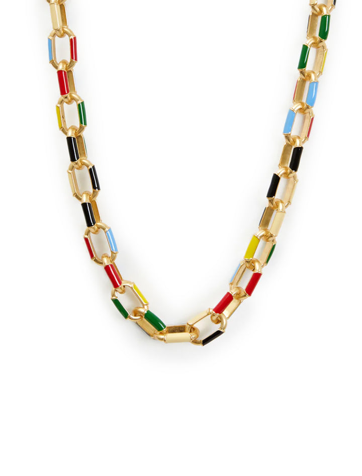 Front view of Clare V.'s le link necklace in vintage gold multi.