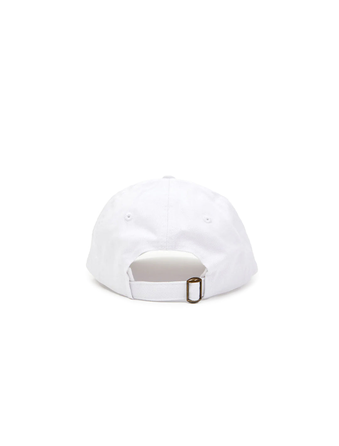 Back view of Clare V.'s baseball hat in white with poppy block ciao.