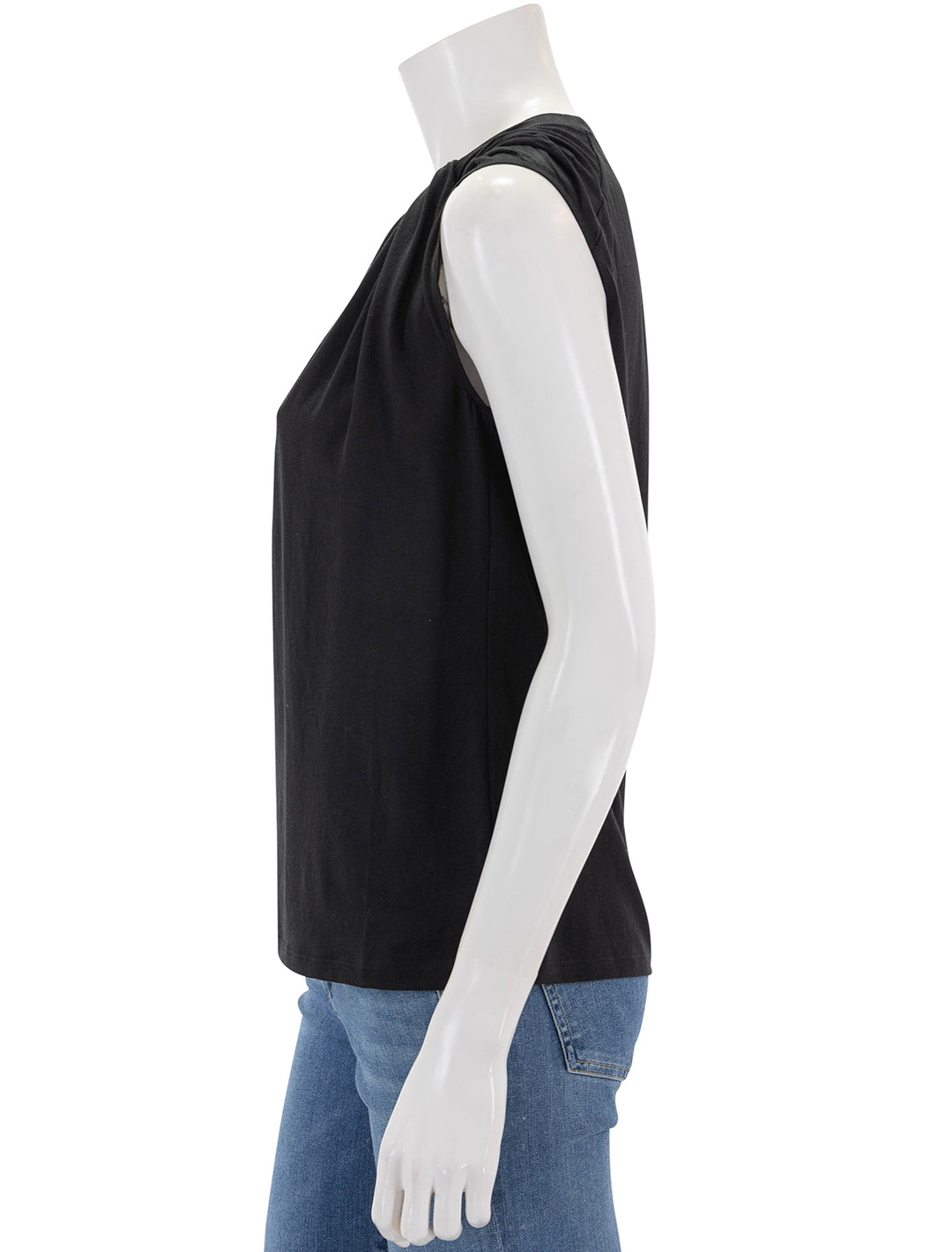 Side view of Theory's shoulder twisted tank in black.