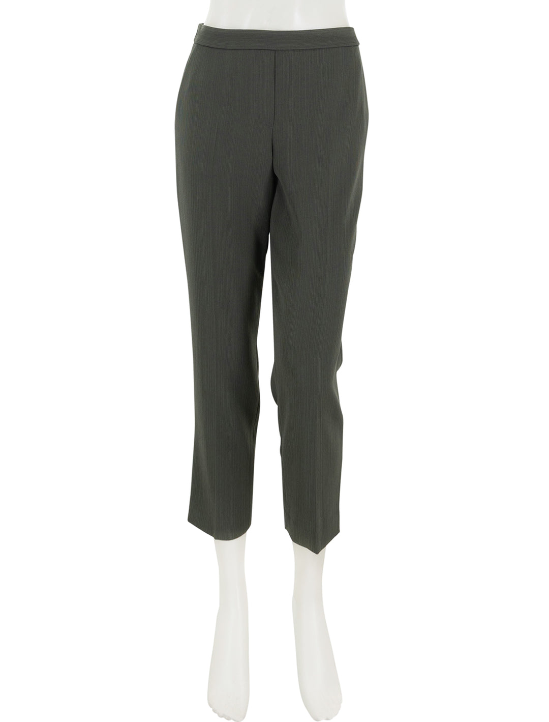 Front view of Theory's treeca pull on pant in dark olive.