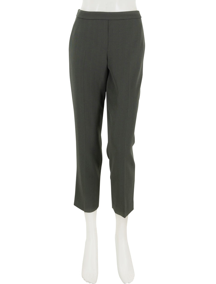 Front view of Theory's treeca pull on pant in dark olive.