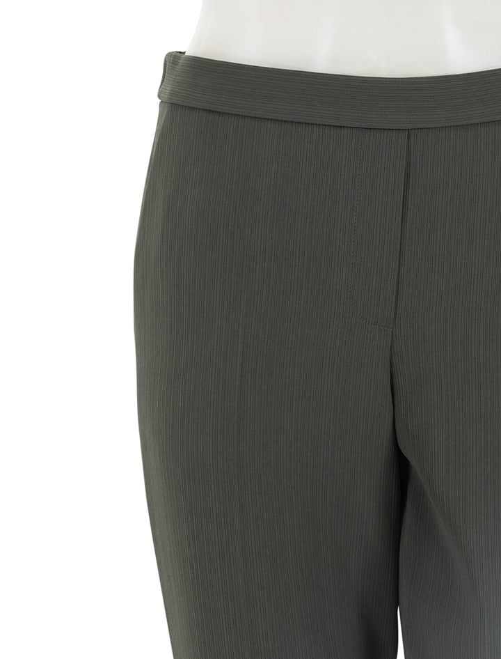 Close-up view of Theory's treeca pull on pant in dark olive.