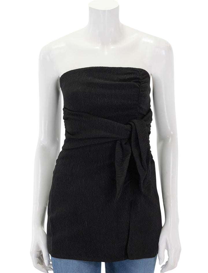 Front view of GANNI's stretch crepe strapless top in black.