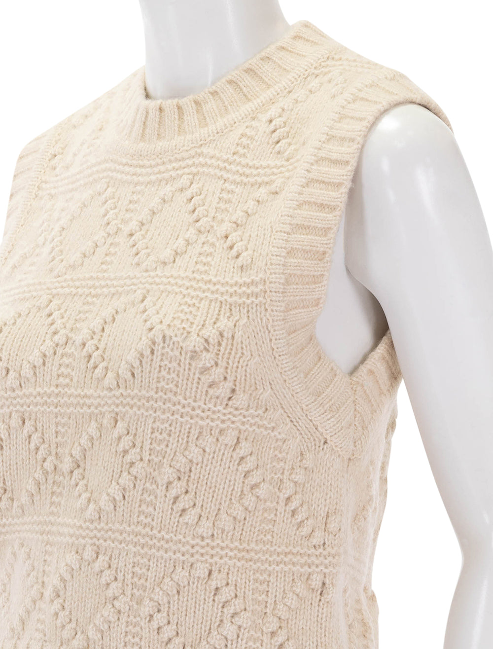 Close-up view of GANNI's wool cotton bubble vest in egret.
