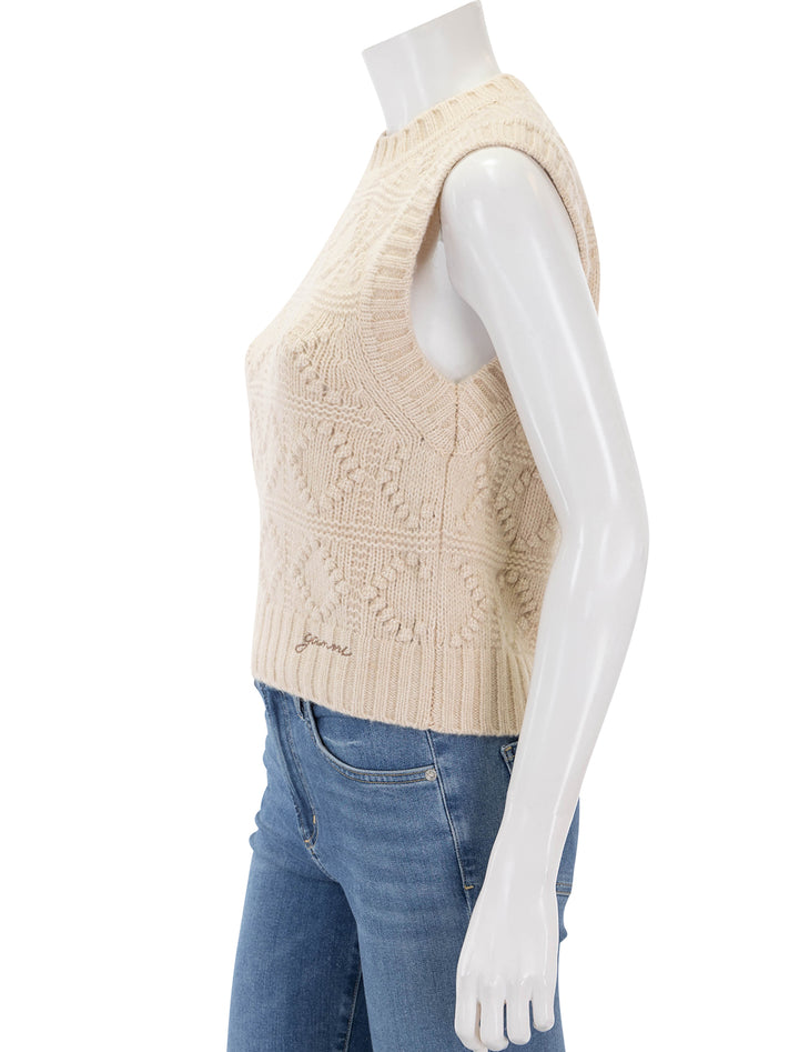 Side view of GANNI's wool cotton bubble vest in egret.