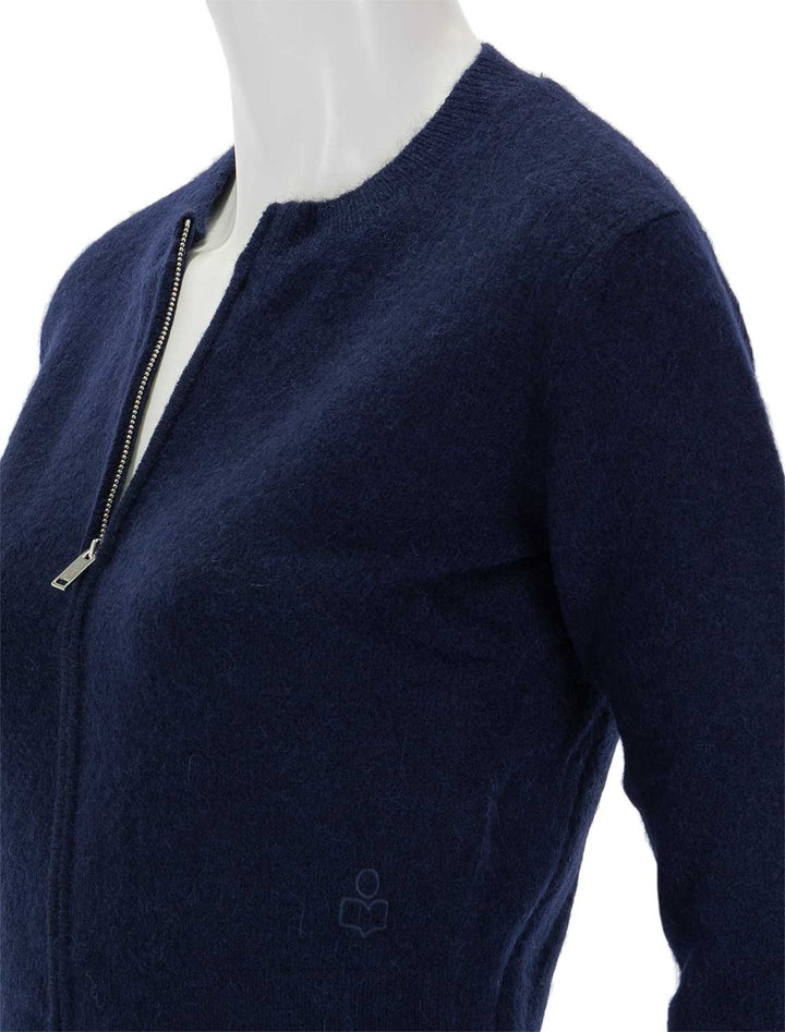 Close-up view of Isabel Marant Etoile's oaka cardi in midnight.