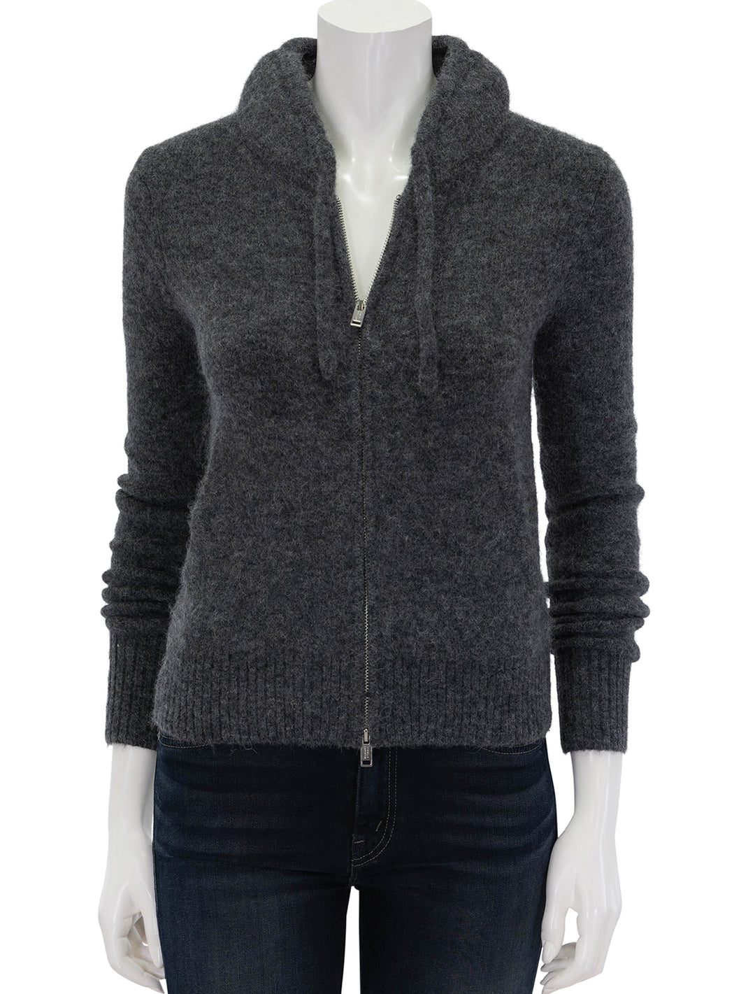 Front view of Isabel Marant Etoile's Milly Zip Hoodie in Dark Grey.