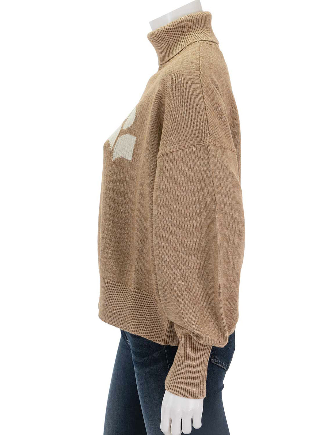 Side view of Isabel Marant Etoile's nash turtleneck in camel.