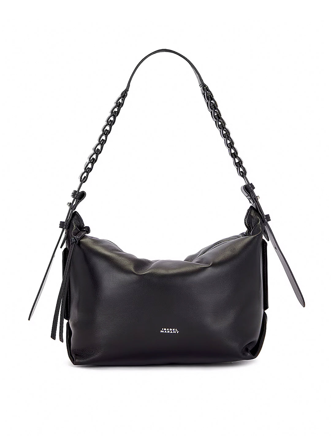 Front view of Isabel Marant Etoile's Leyden Link Strap Shoulder Bag in Black.