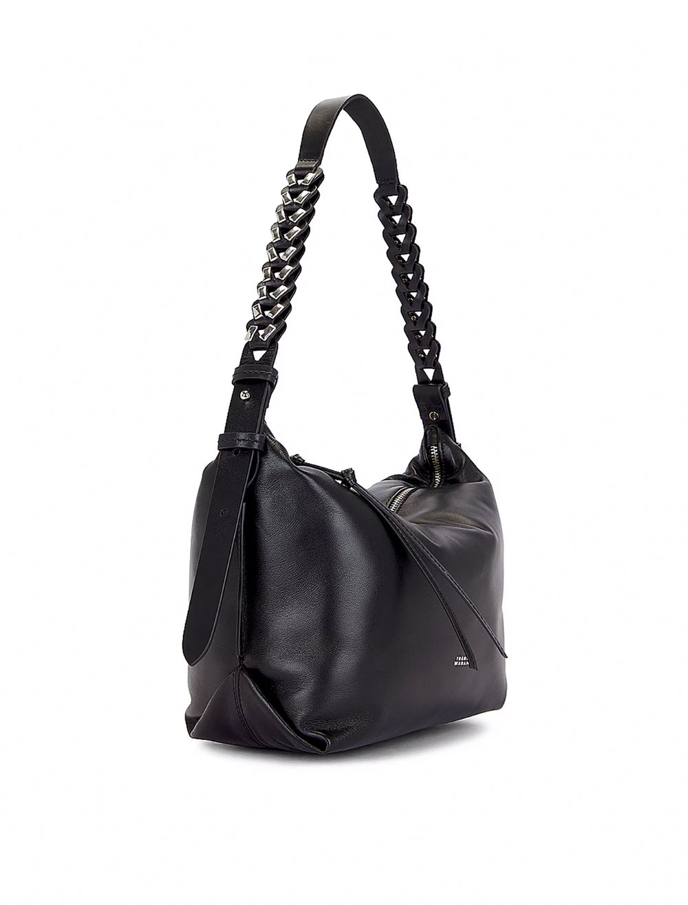 Front angle view of Isabel Marant Etoile's Leyden Link Strap Shoulder Bag in Black.