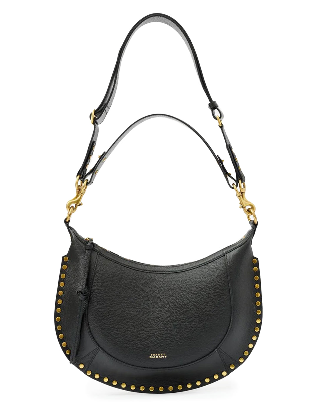 Front view of Isabel Marant Etoile's naoko shoulder bag in black with straps extended.