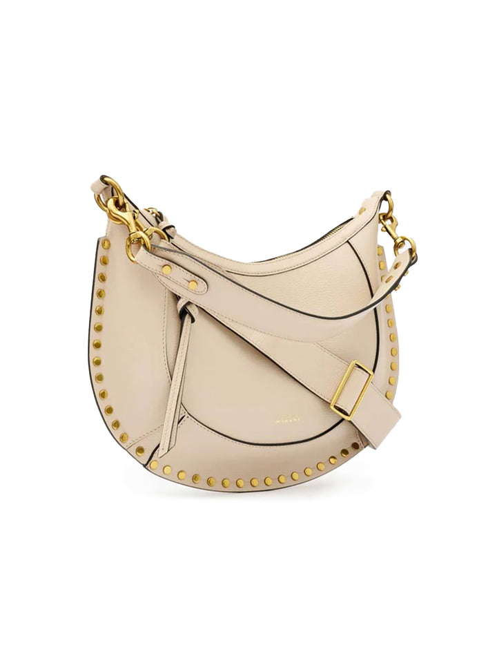 Front angle view of Isabel marant etoile's naoko shoulder bag in light biege.