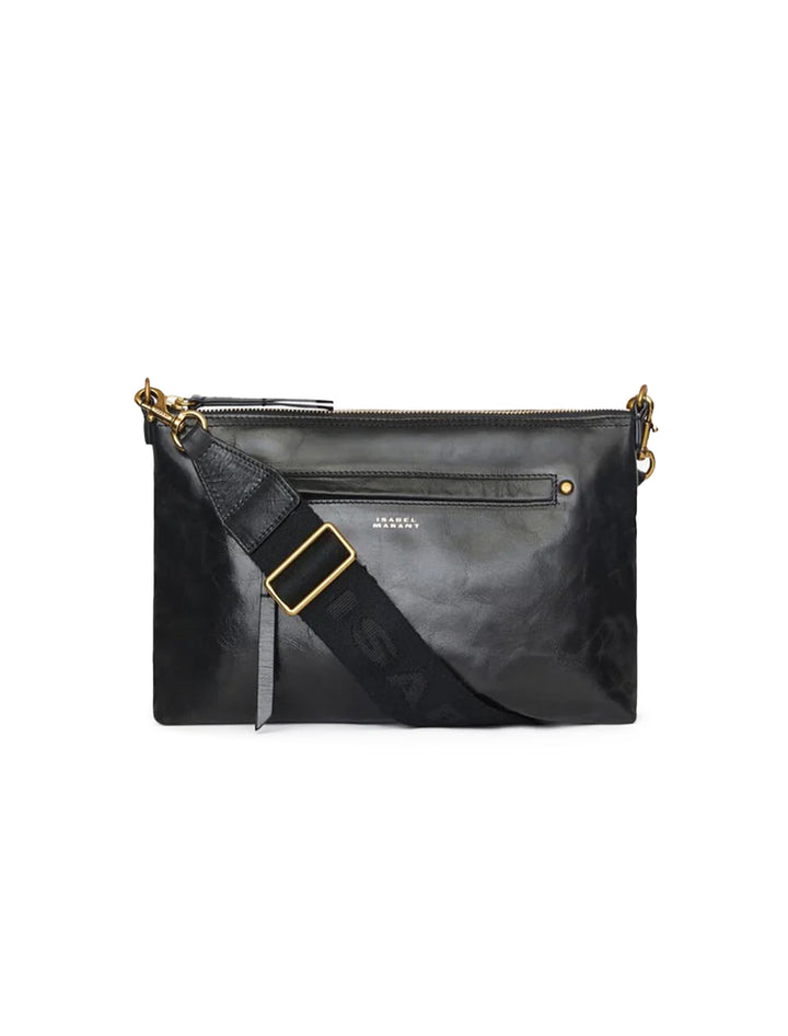 Front view of Isabel Marant Etoile's nessah crossbody in black.