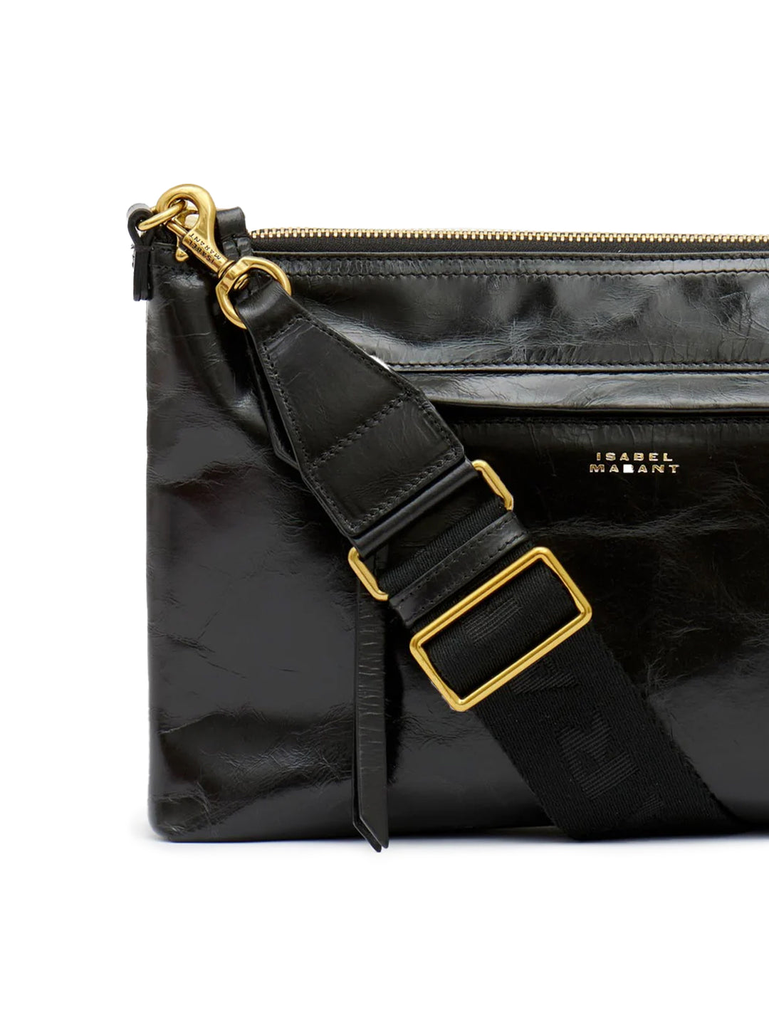 Close-up view of Isabel Marant Etoile's nessah crossbody in black.