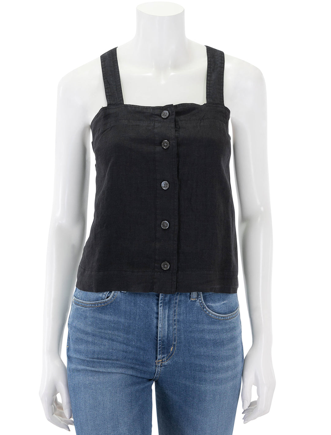 Front view of Alex Mill's Zoe Tank in Black Linen.