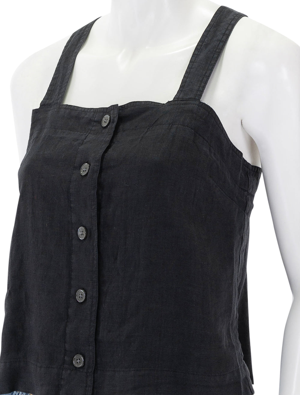 Close-up view of Alex Mill's Zoe Tank in Black Linen.