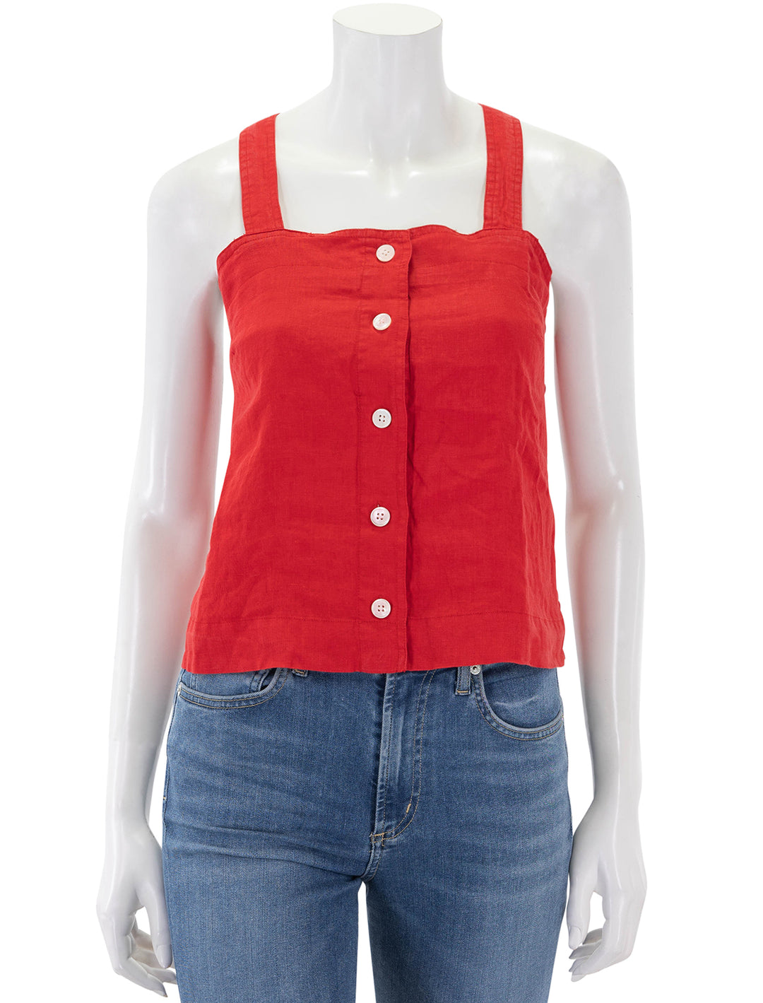 Front view of Alex Mill's Zoe Tank in Red Linen.