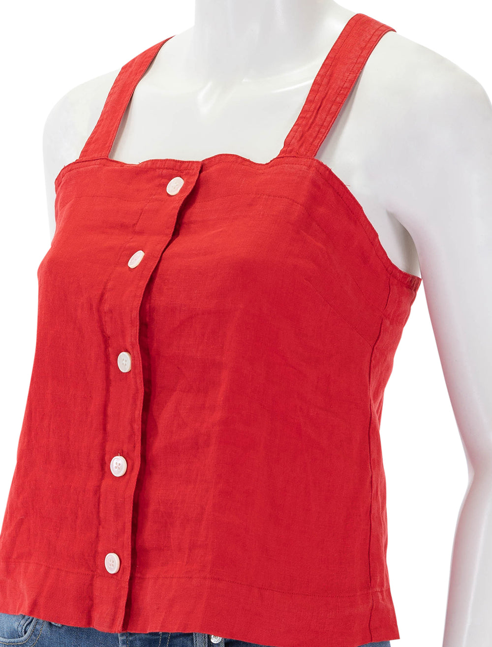 Close-up view of Alex Mill's Zoe Tank in Red Linen.