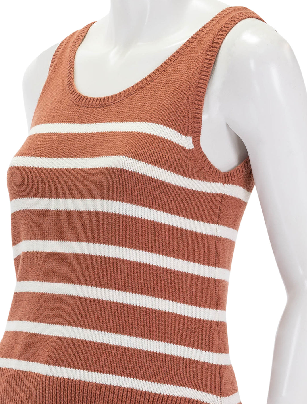 Close-up view of KULE's the gio tank in bronze and cream stripe.