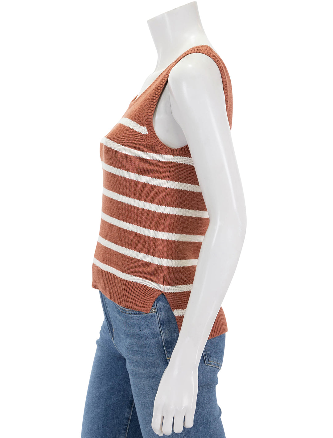 Side view of KULE's the gio tank in bronze and cream stripe.