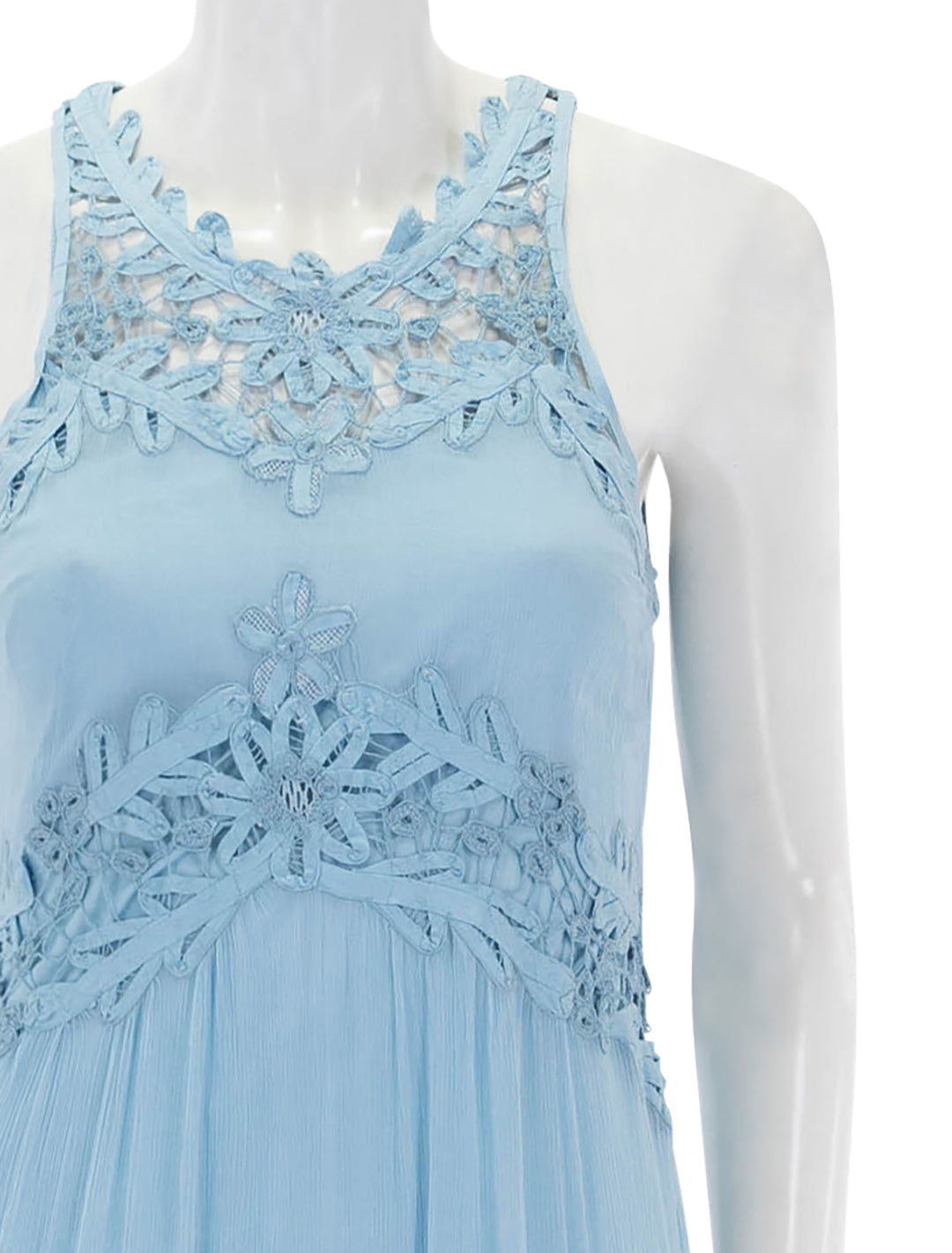 Close-up view of Sea NY's bente embroidery tank dress in sky.