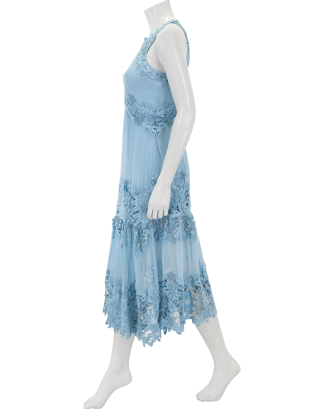 Side view of Sea NY's bente embroidery tank dress in sky.