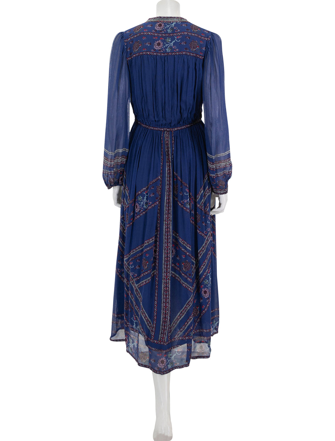 Back view of Sea NY's valeria print long sleeve dress in navy.