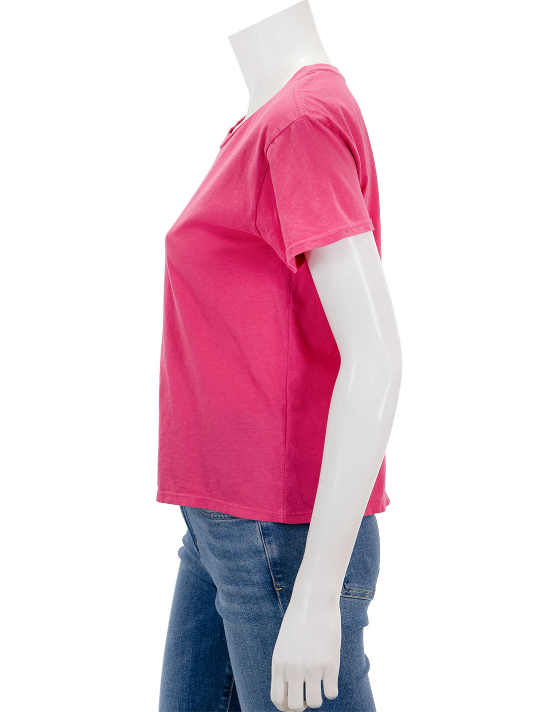 Side view of Perfectwhitetee's harley tee in peony.