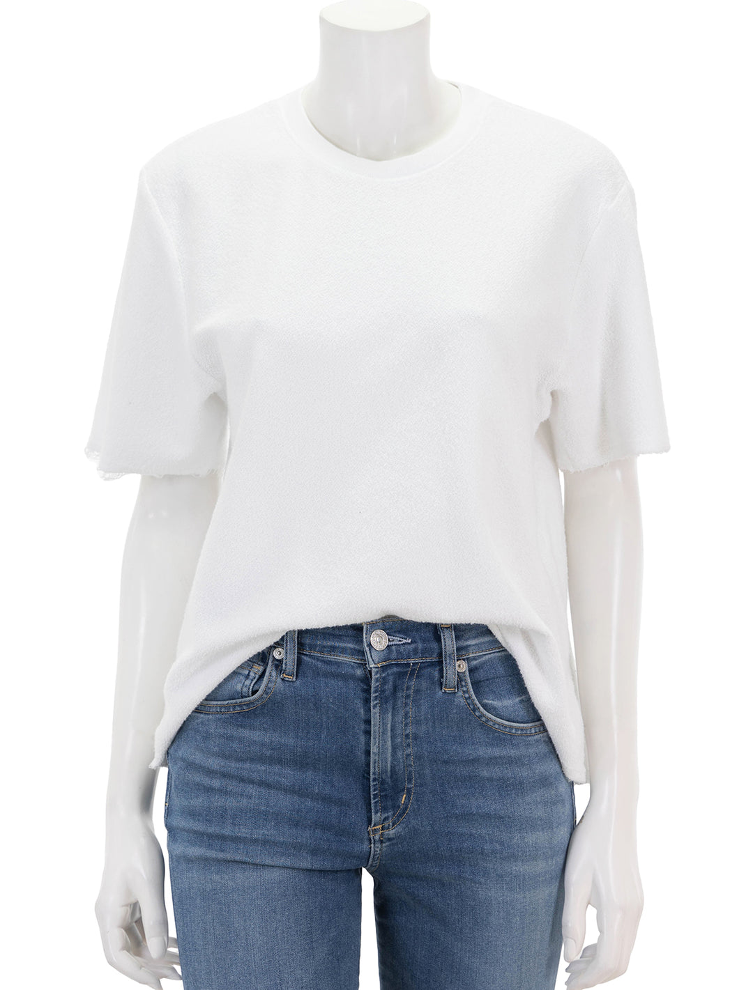 Front view of Perfectwhitetee's demi french terry t-shirt in white.