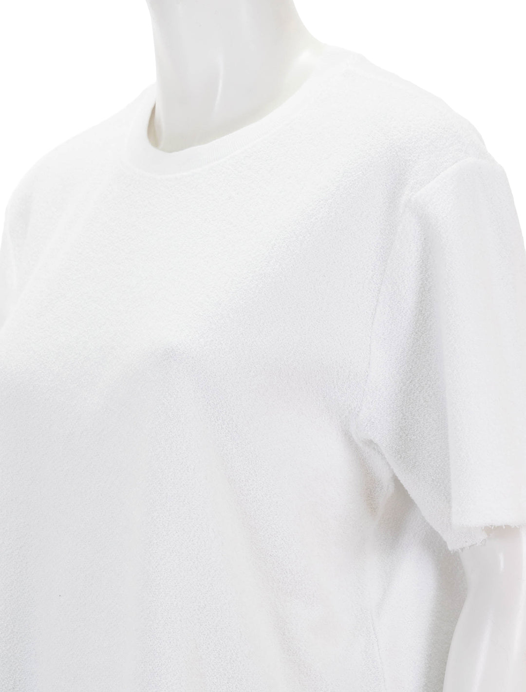 Close-up view of Perfectwhitetee's demi french terry t-shirt in white.