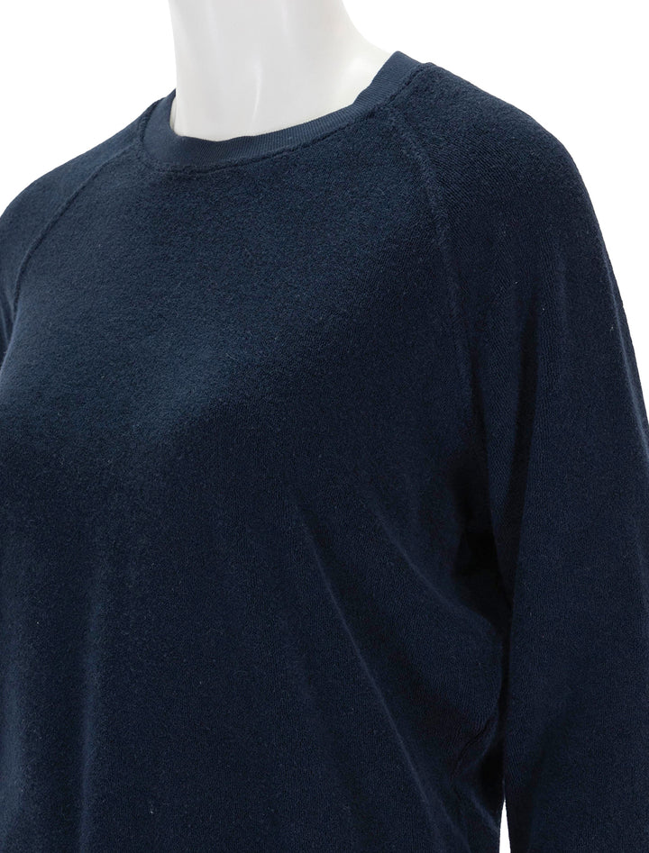 Close-up view of Perfectwhitetee's saylor terry sweatshirt in navy.