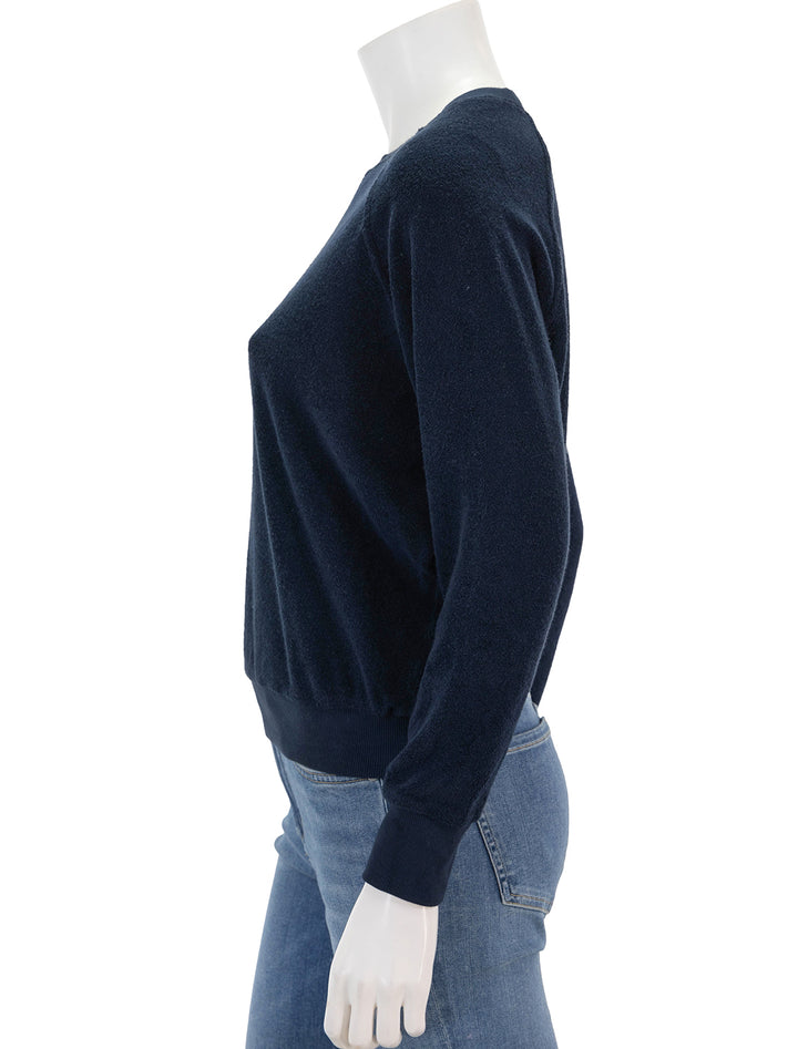 Side view of Perfectwhitetee's saylor terry sweatshirt in navy.