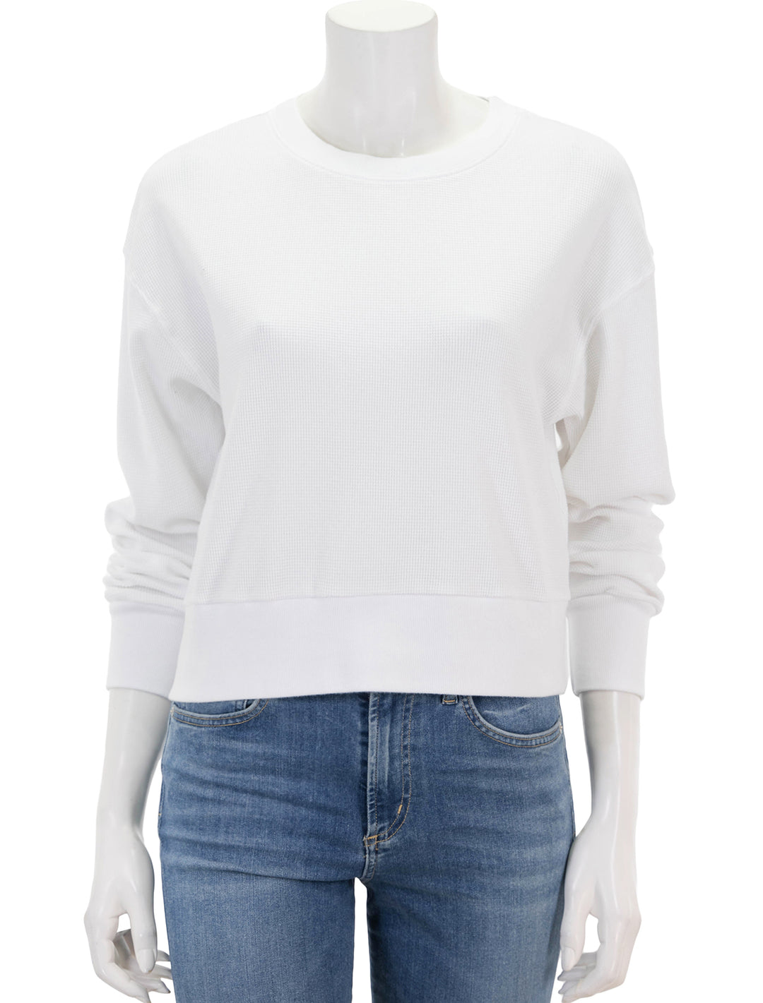 Front view of Perfectwhitetee's kendall waffle sweatshirt in white.