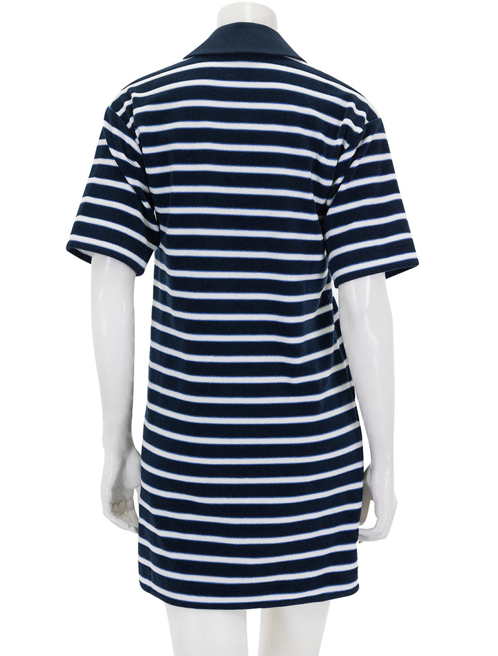 Back view of Veronica Beard's terrence dress in marine stripe.