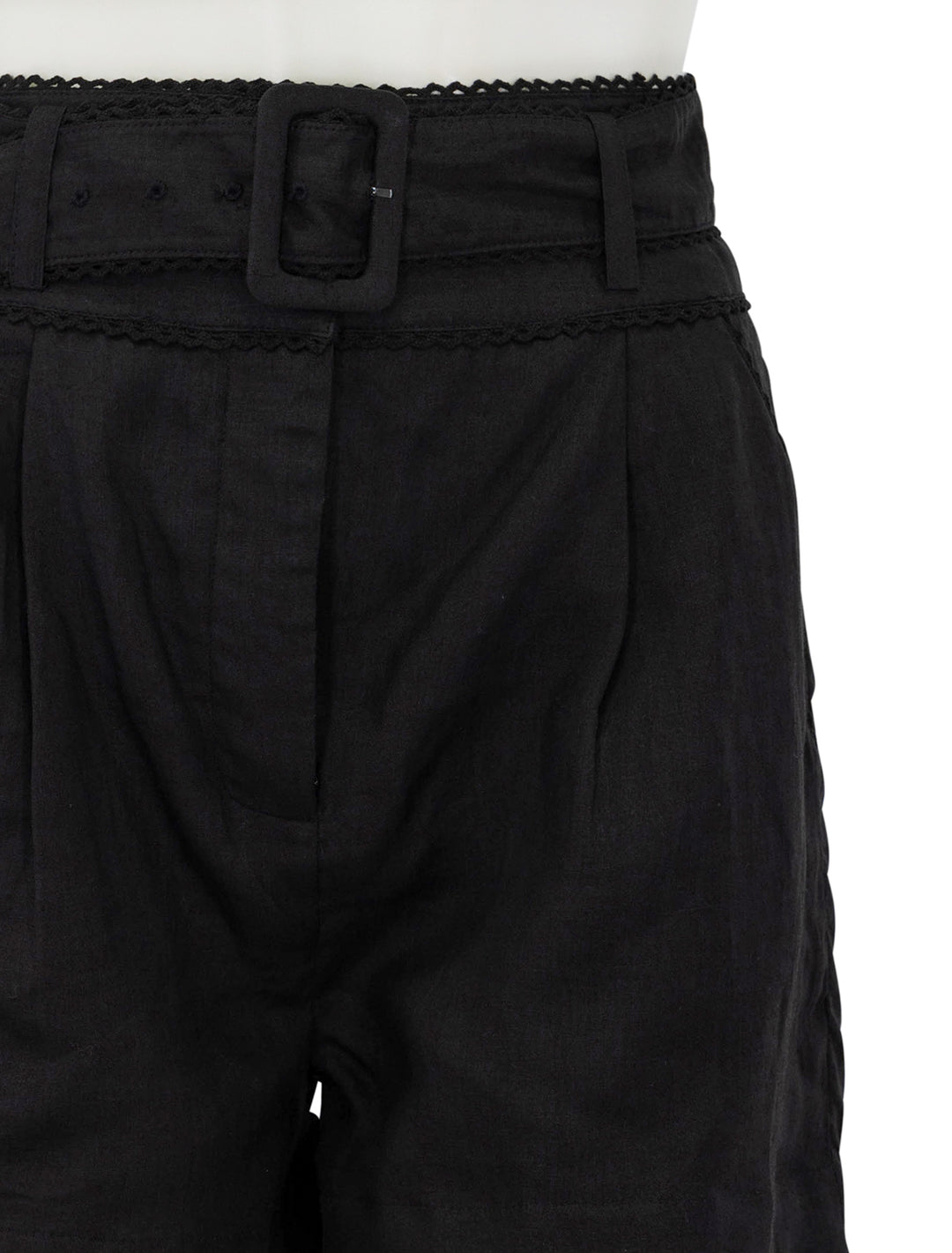 Close-up view of Veronica Beard's hobbes shorts in black.