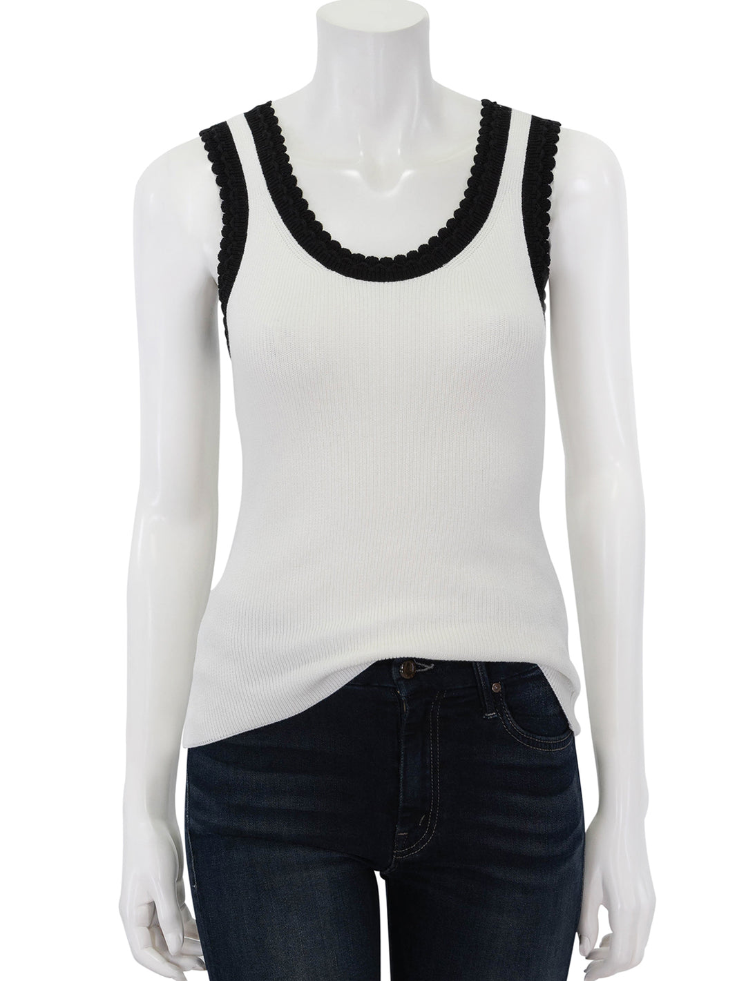 Front view of Veronica Beard's sandra tank in ivory and black.