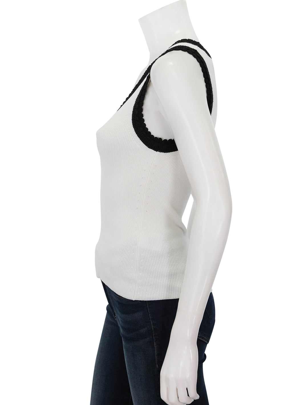 Side view of Veronica Beard's sandra tank in ivory and black.