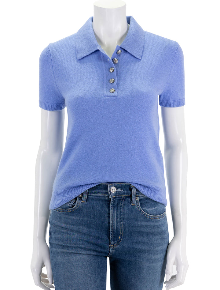 front view of brandt cashmere polo in hydrangea