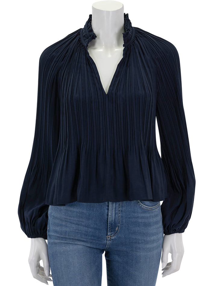 Front view of Veronica Beard's walker top in navy.