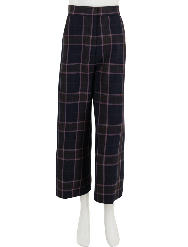 Front view of Smythe's Wide Leg Culotte in Rosewood Plaid.