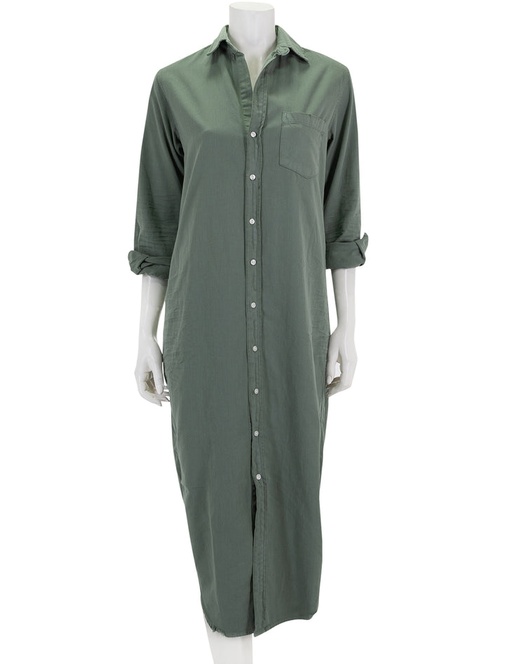 Front view of Frank & Eileen's rory maxi shirtdress in thyme.