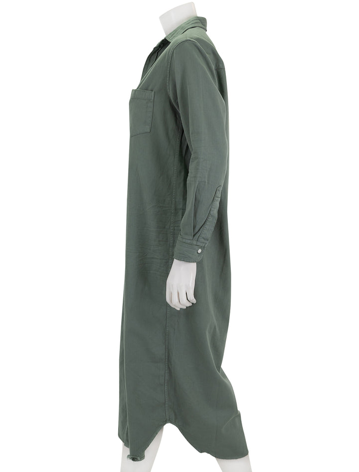 Side view of Frank & Eileen's rory maxi shirtdress in thyme.